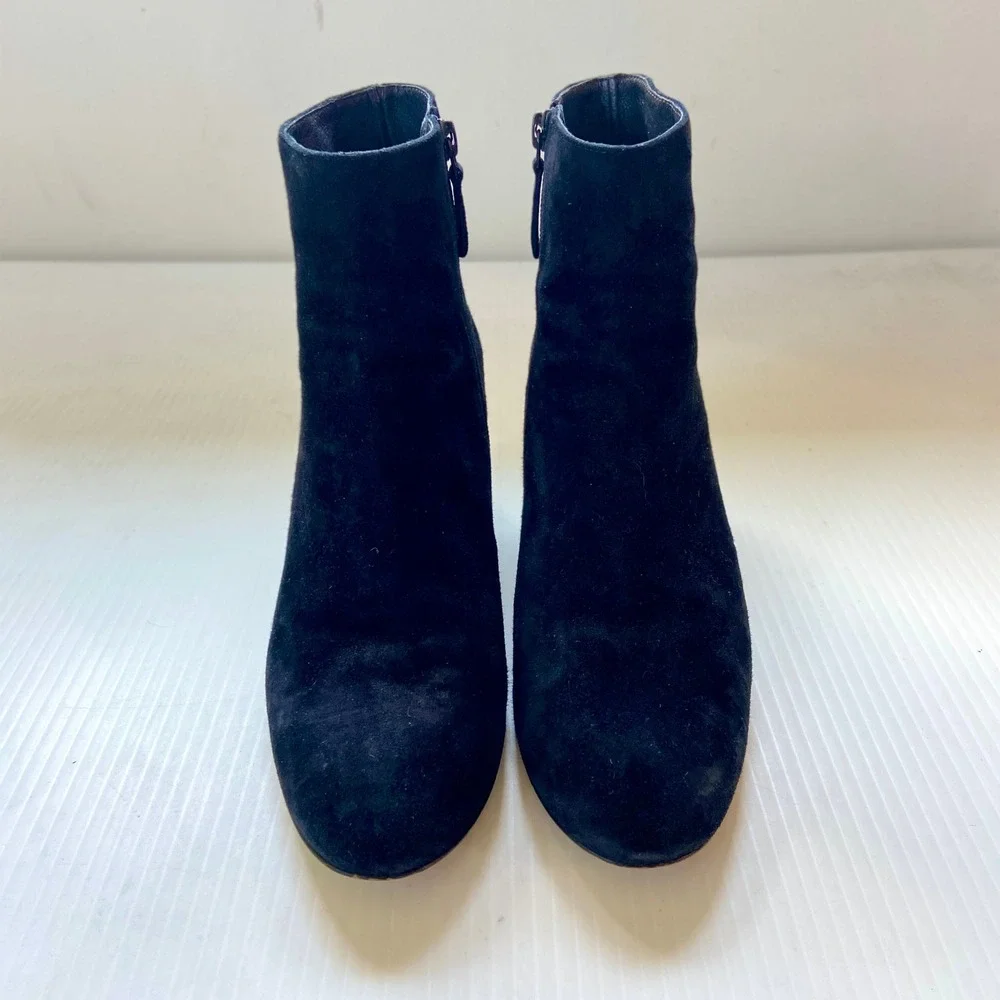J Crew Hadley Suede Leather Block Heel Ankle Boot Black Womens 8